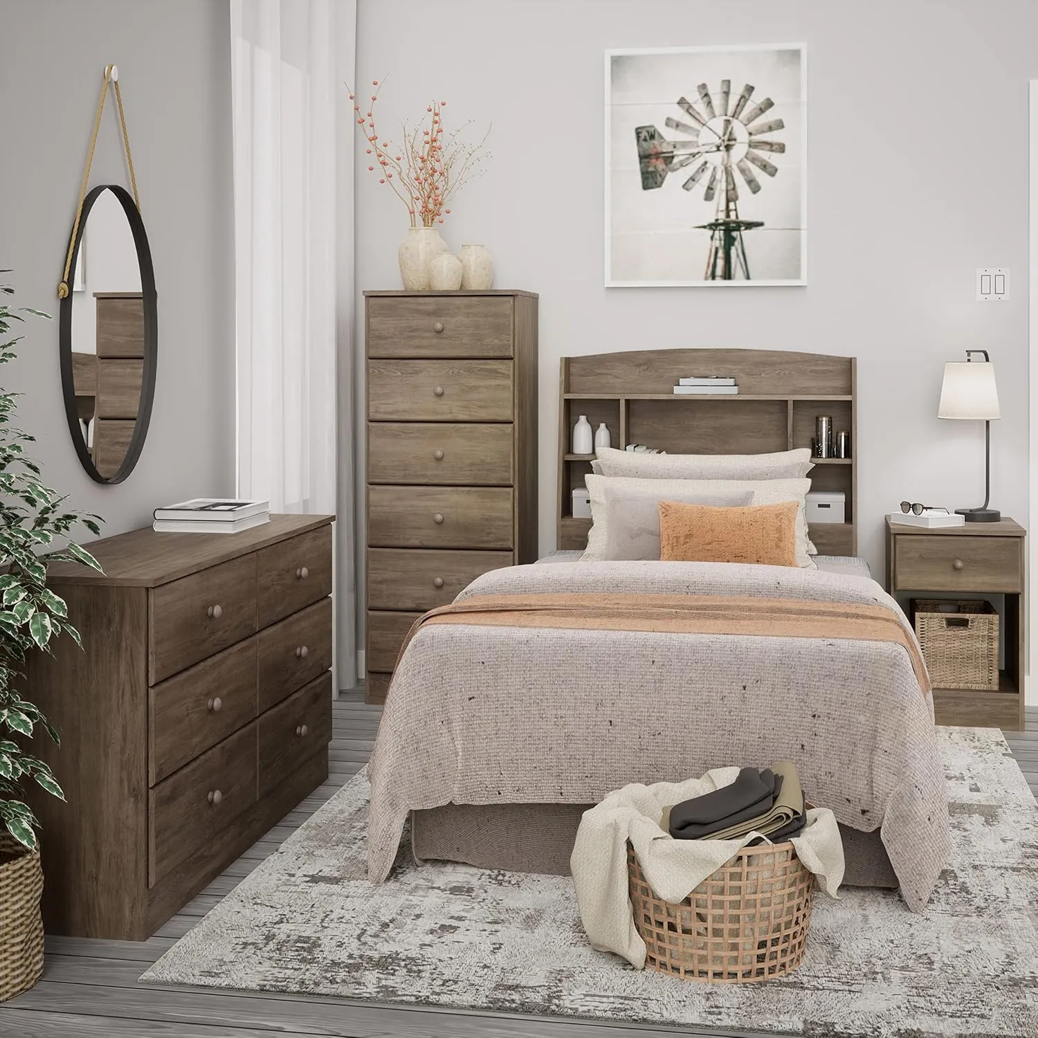 Prepac Astrid Simplistic 6-Drawer Dresser for Bedroom, Functional Bedroom Dresser Chest of Drawers 15.5" D x 47.5" W x 26.85" H, Drifted Gray