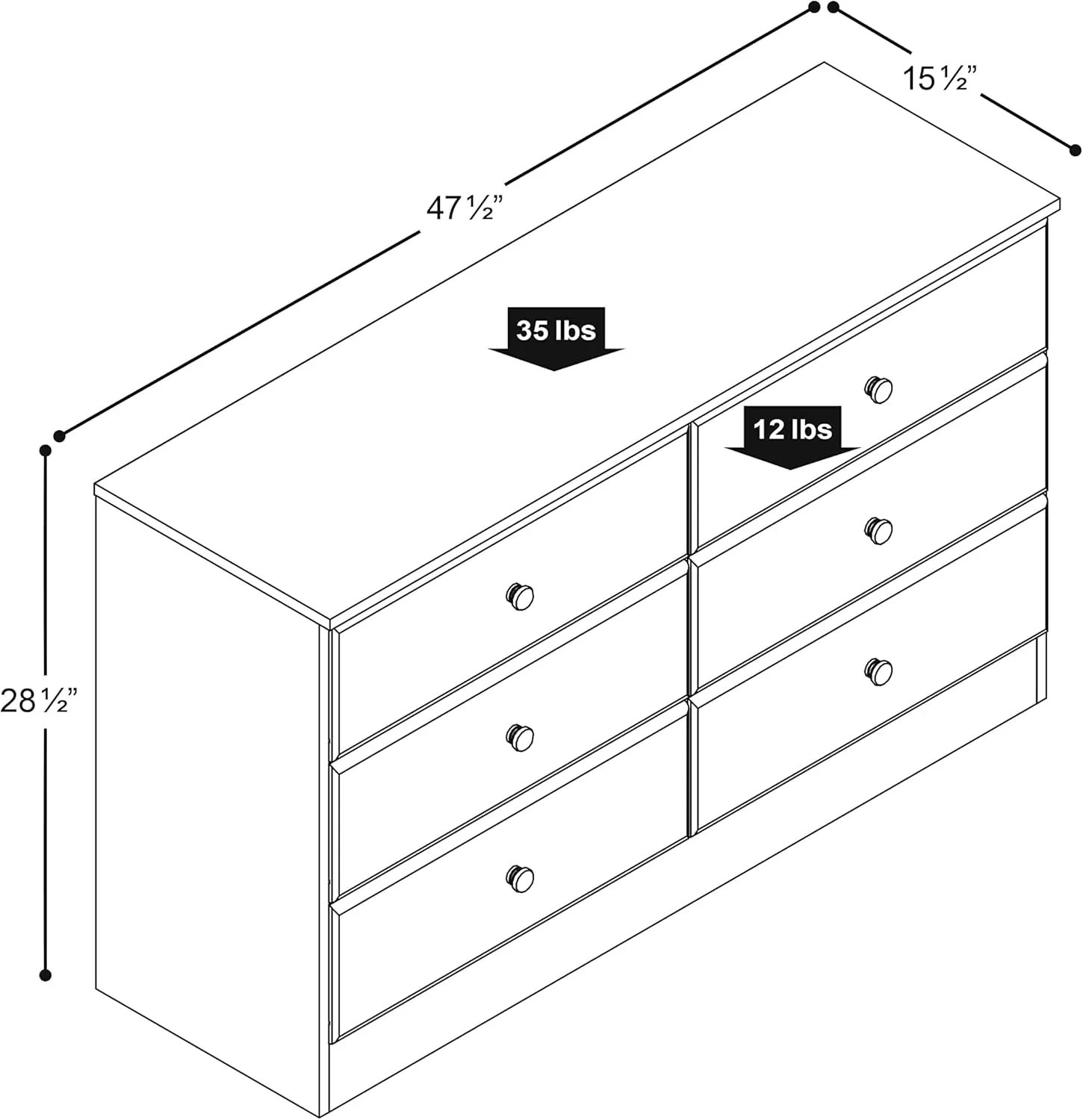Prepac Astrid Simplistic 6-Drawer Dresser for Bedroom, Functional Bedroom Dresser Chest of Drawers 15.5" D x 47.5" W x 26.85" H, Drifted Gray