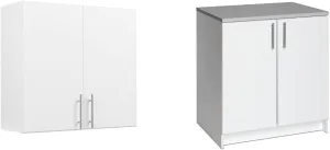Prepac Elite 32" Wall Cabinet, White Storage Cabinet, Bathroom Cabinet, Pantry Cabinet & Elite 32" Storage Cabinet, White Storage Cabinet, Base Cabinet, Bathroom Cabinet