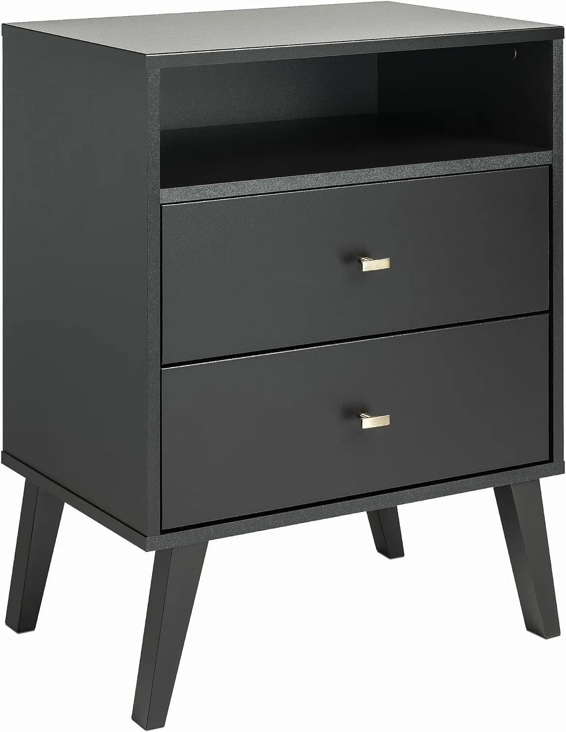 Prepac Milo 4-Drawer Chest, Black & Milo Mid-Century Modern 2 Drawer Nightstand with Open Shelf, 16" D x 22.5" W x 29.5" H, Black