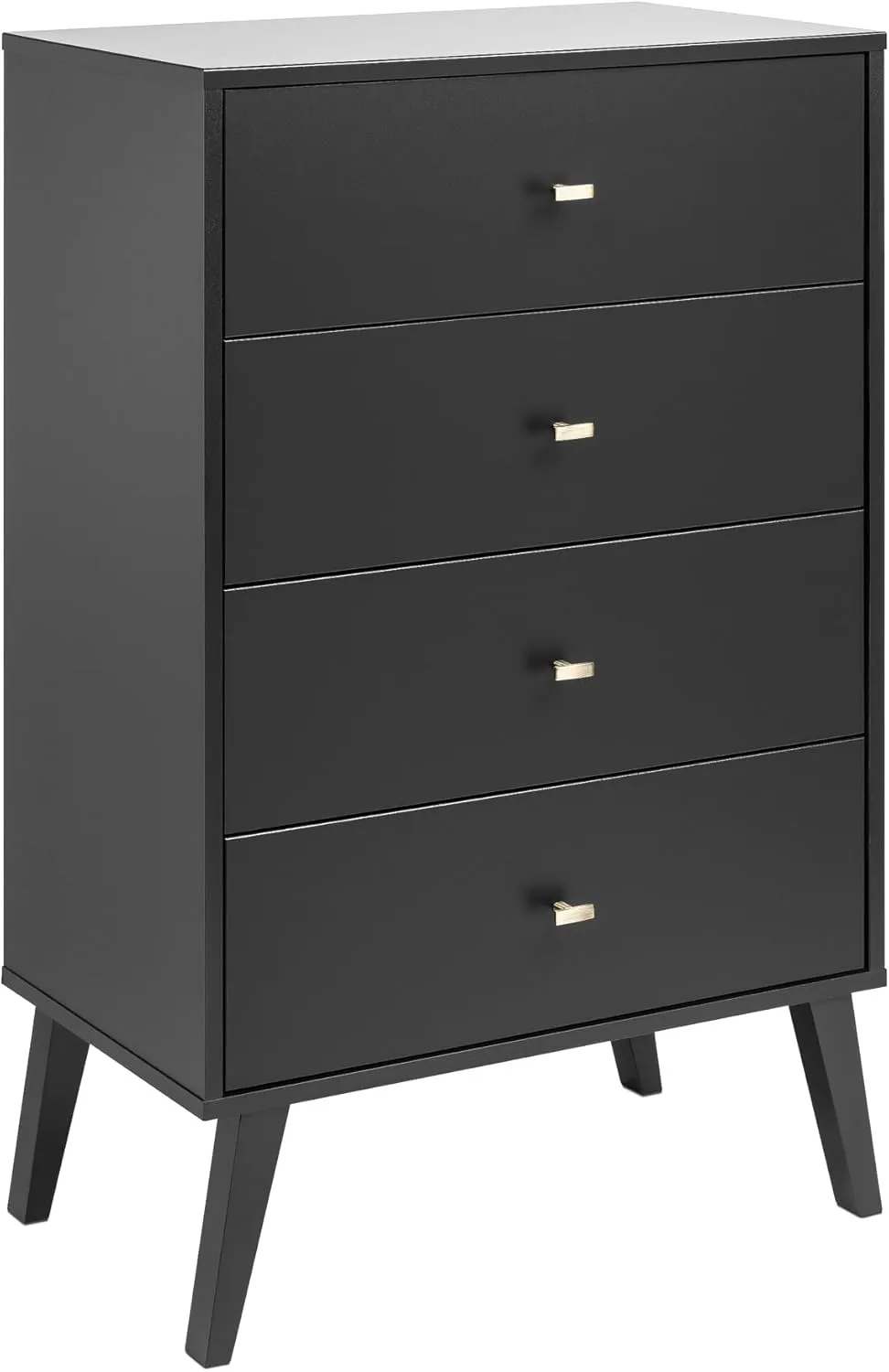 Prepac Milo 4-Drawer Chest, Black & Milo Mid-Century Modern 2 Drawer Nightstand with Open Shelf, 16" D x 22.5" W x 29.5" H, Black