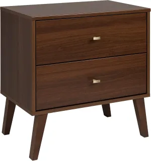 Prepac Milo Mid-Century Modern 2 Drawer Nightstand, Bedside Table, Contemporary Bedroom Furniture, 16"D x 25"W x 25"H, Cherry
