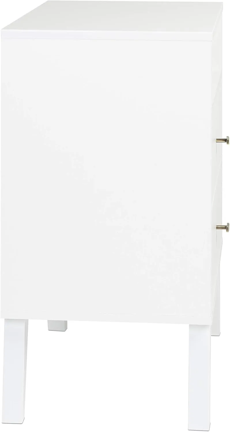Prepac Milo Mid-Century Modern 2 Drawer Nightstand with Open Shelf, Bedside Table, Contemporary Bedroom Furniture, 16"D x 22.5"W x 29.5"H, White