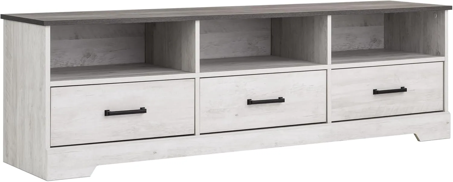 Prepac Rustic Ridge TV Stand, Washed White Storage Cabinet with Shelves, Living Room Storage Cabinet 66" W x 20" H x 16" D