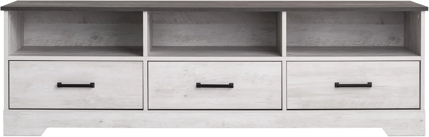 Prepac Rustic Ridge TV Stand, Washed White Storage Cabinet with Shelves, Living Room Storage Cabinet 66" W x 20" H x 16" D