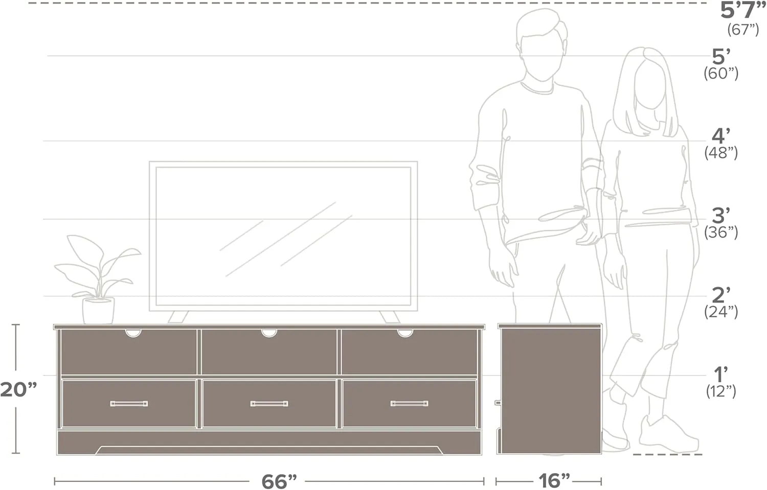 Prepac Rustic Ridge TV Stand, Washed White Storage Cabinet with Shelves, Living Room Storage Cabinet 66" W x 20" H x 16" D