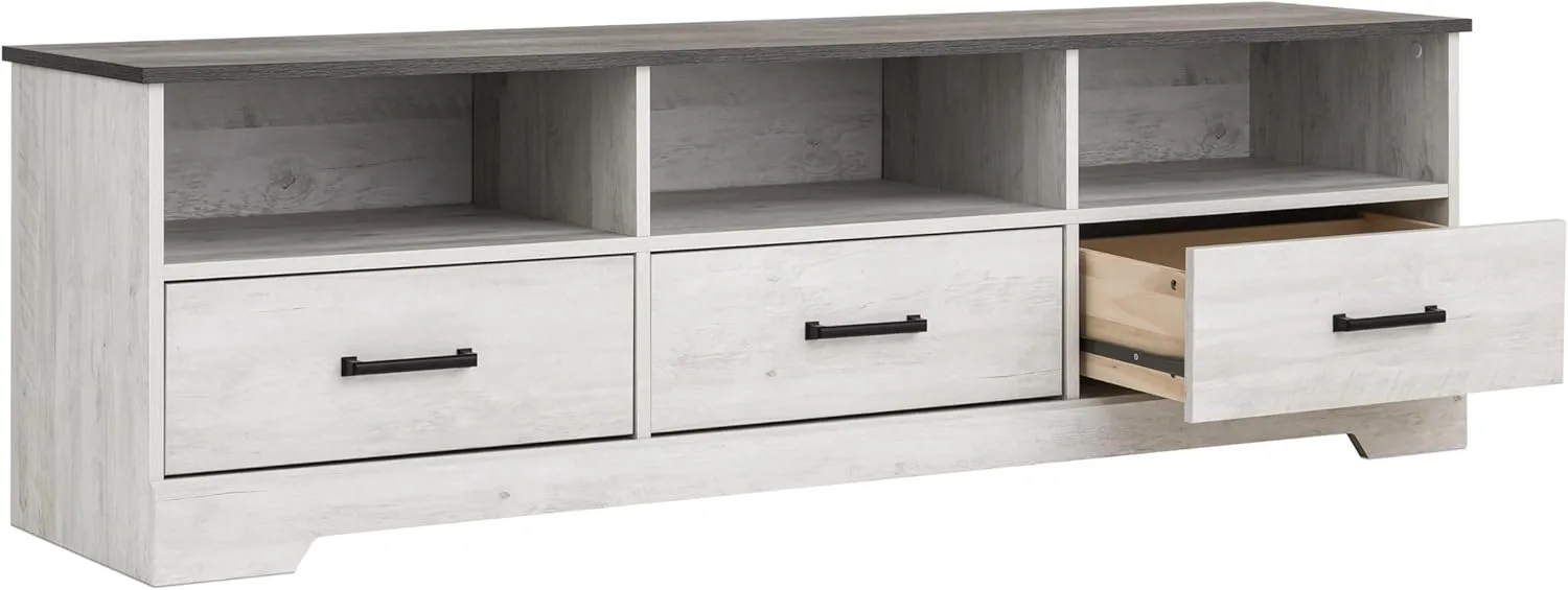 Prepac Rustic Ridge TV Stand, Washed White Storage Cabinet with Shelves, Living Room Storage Cabinet 66" W x 20" H x 16" D