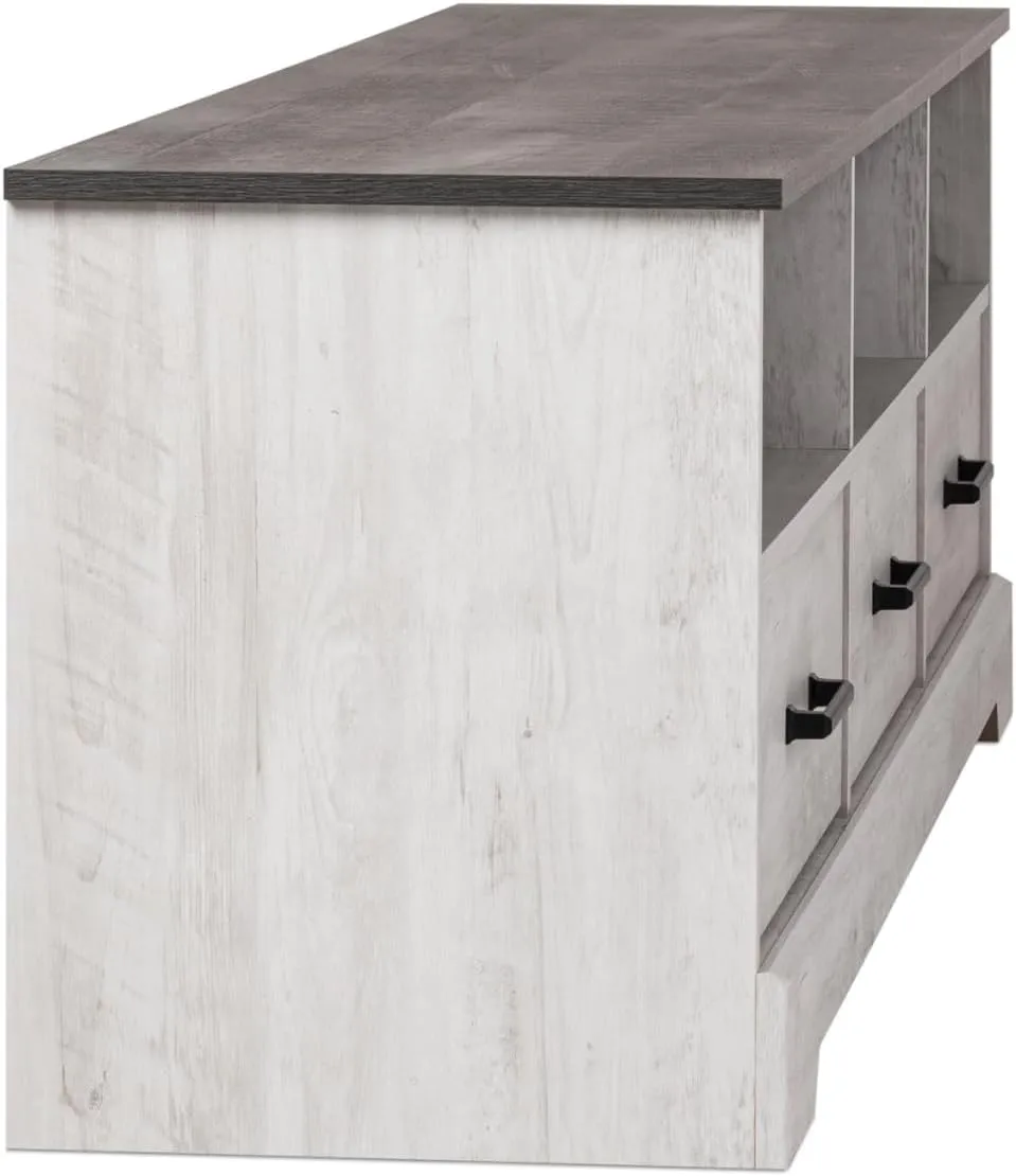Prepac Rustic Ridge TV Stand, Washed White Storage Cabinet with Shelves, Living Room Storage Cabinet 66" W x 20" H x 16" D