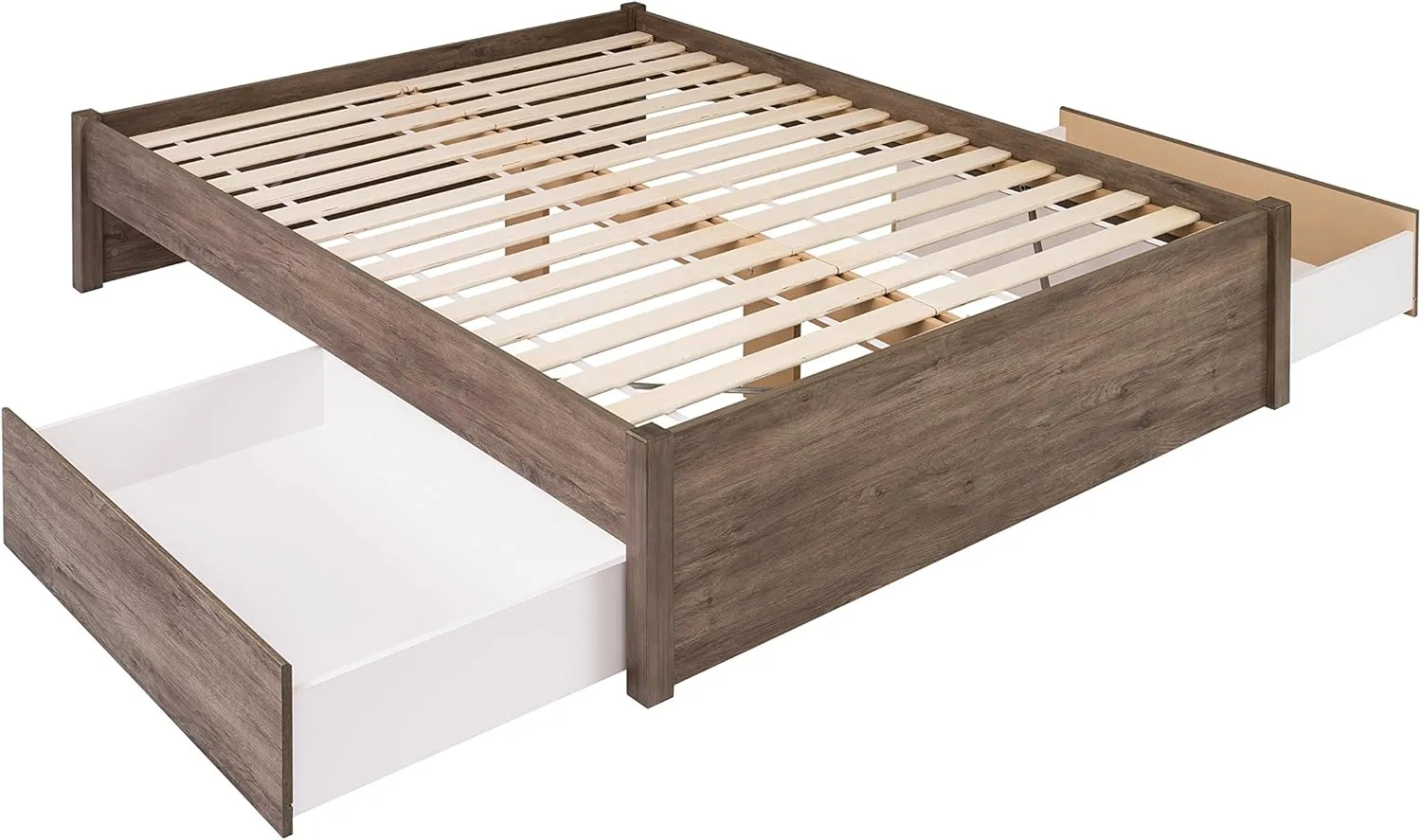 Prepac Select Queen 4-Post Raised Platform 2-Drawer Storage Bed, Modern Queen Storage Bed with Drawers 83" D x 63" W x 16" H, Drifted Gray, DBSQ-1302-3K