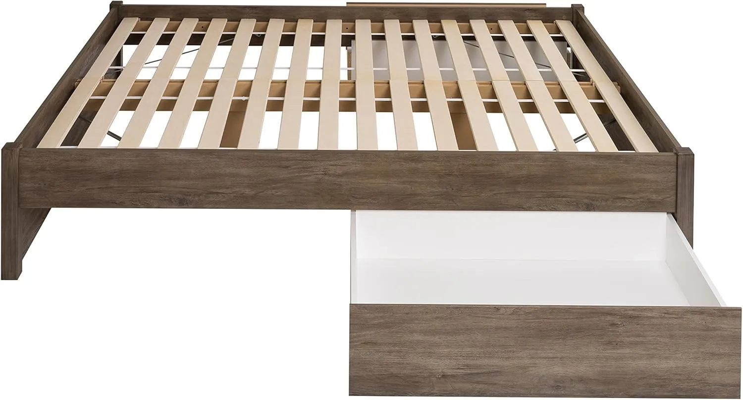 Prepac Select Queen 4-Post Raised Platform 2-Drawer Storage Bed, Modern Queen Storage Bed with Drawers 83" D x 63" W x 16" H, Drifted Gray, DBSQ-1302-3K