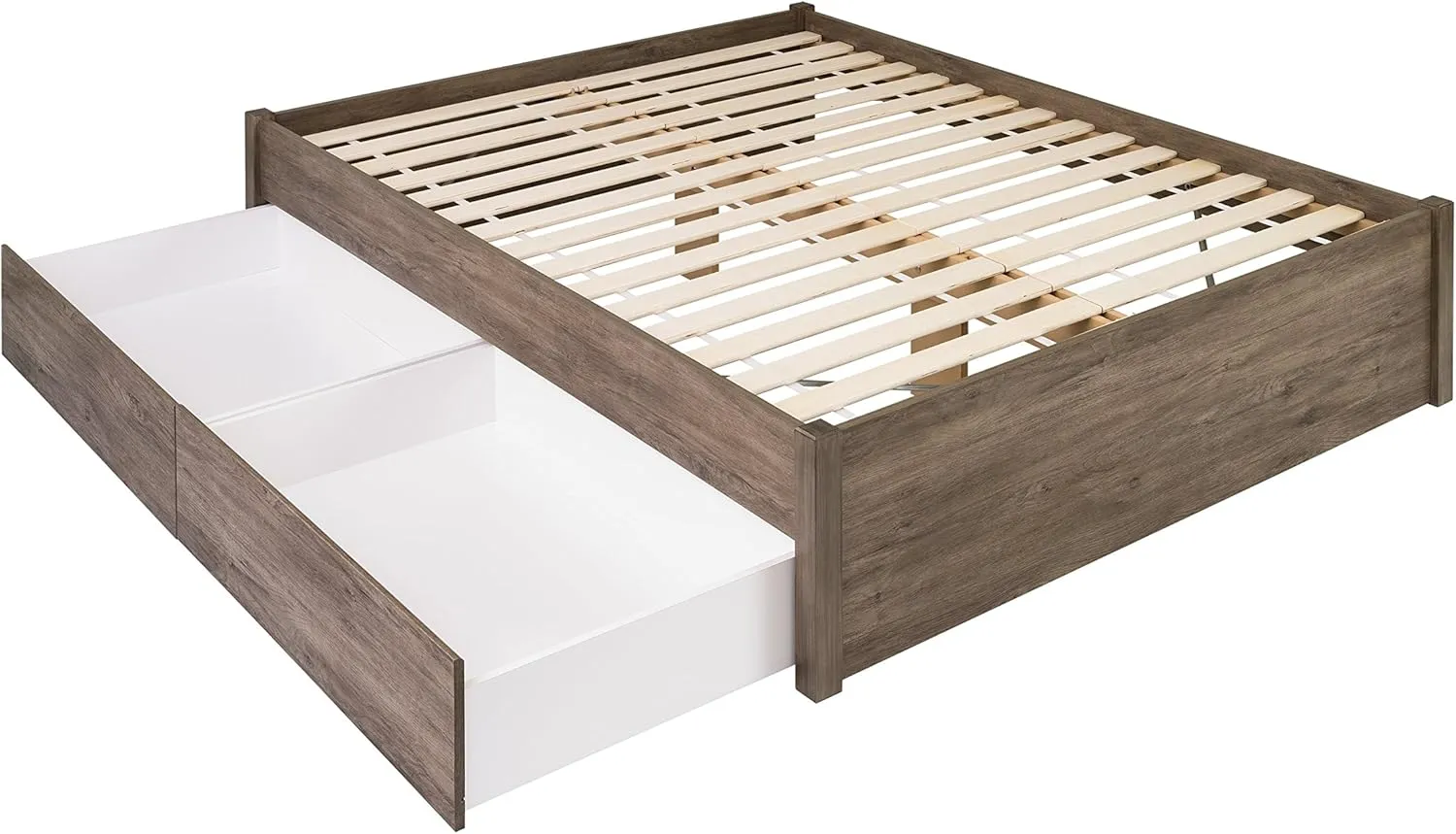 Prepac Select Queen 4-Post Raised Platform 2-Drawer Storage Bed, Modern Queen Storage Bed with Drawers 83" D x 63" W x 16" H, Drifted Gray, DBSQ-1302-3K