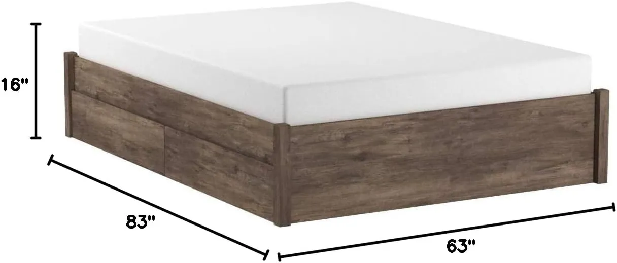 Prepac Select Queen 4-Post Raised Platform 2-Drawer Storage Bed, Modern Queen Storage Bed with Drawers 83" D x 63" W x 16" H, Drifted Gray, DBSQ-1302-3K
