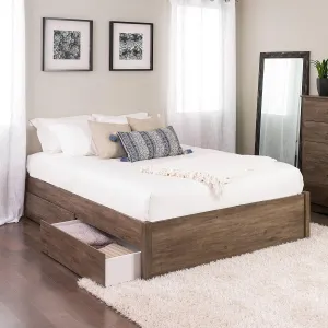 Prepac Select Queen 4-Post Raised Platform 2-Drawer Storage Bed, Modern Queen Storage Bed with Drawers 83" D x 63" W x 16" H, Drifted Gray, DBSQ-1302-3K