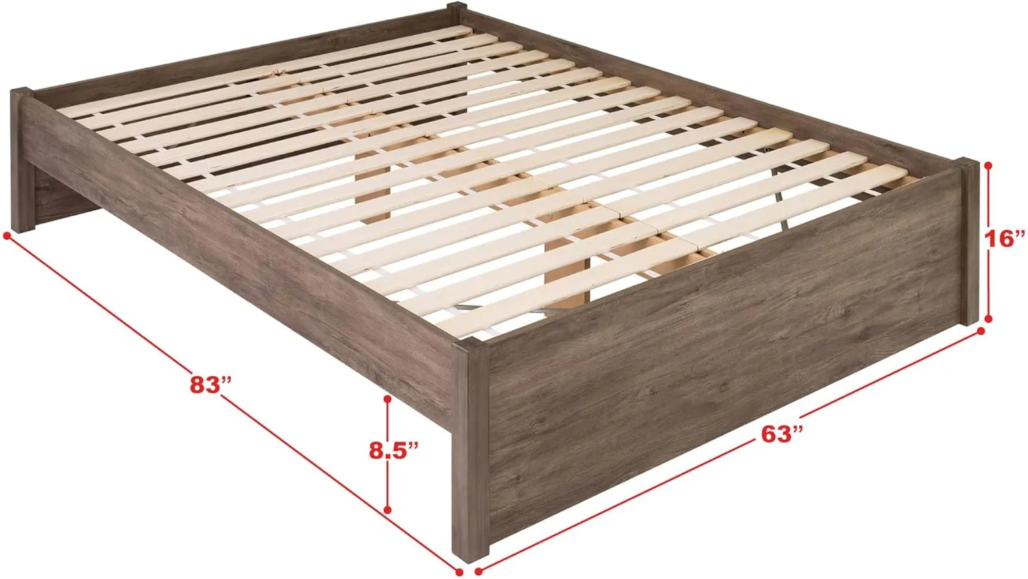 Prepac Select Queen 4-Post Raised Platform Bed with Under Bed Storage Space, Modern Queen Storage Bed 83" D x 63" W x 16" H, Drifted Gray, DBSQ-1302-2K
