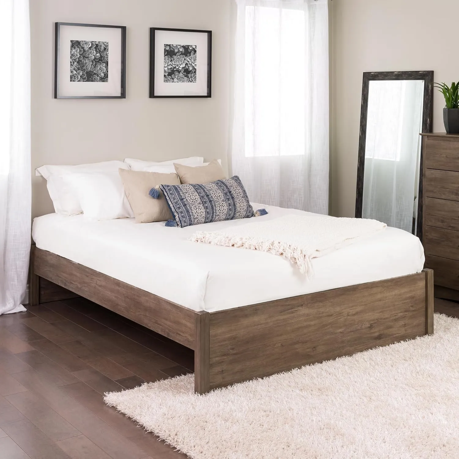 Prepac Select Queen 4-Post Raised Platform Bed with Under Bed Storage Space, Modern Queen Storage Bed 83" D x 63" W x 16" H, Drifted Gray, DBSQ-1302-2K