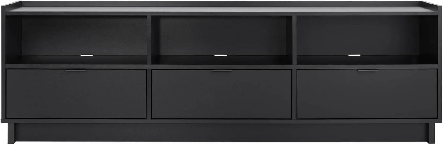 Prepac Simply Modern TV Stand, Black Storage Cabinet with Shelves, Living Room Storage Cabinet 70.25" W x 22" H x 16" D