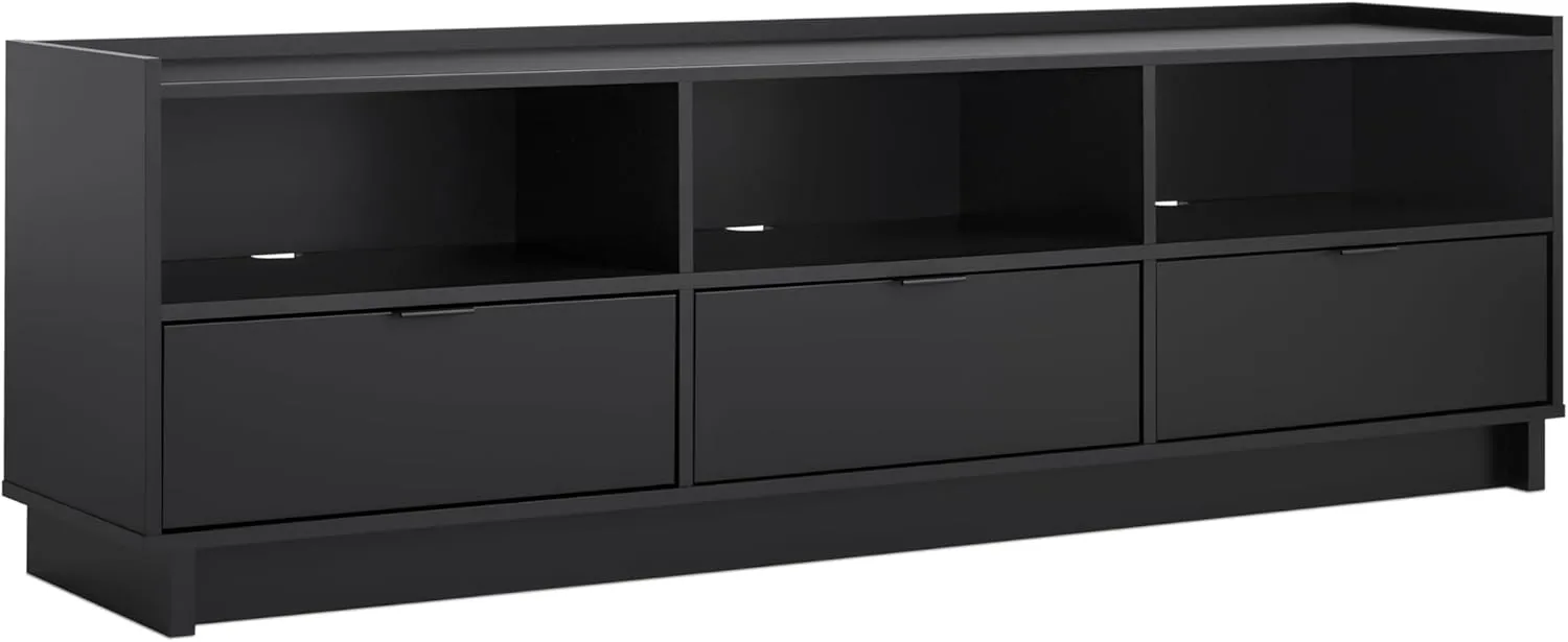Prepac Simply Modern TV Stand, Black Storage Cabinet with Shelves, Living Room Storage Cabinet 70.25" W x 22" H x 16" D