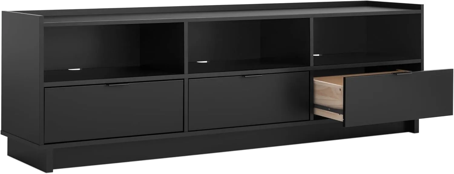 Prepac Simply Modern TV Stand, Black Storage Cabinet with Shelves, Living Room Storage Cabinet 70.25" W x 22" H x 16" D