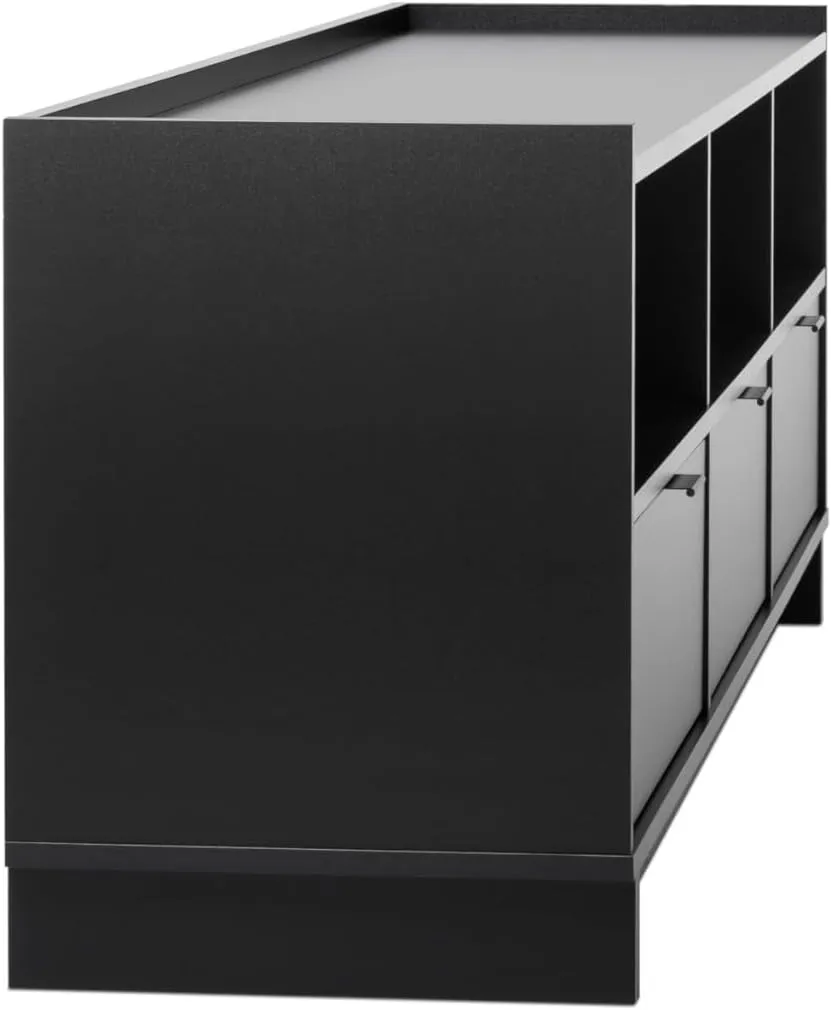 Prepac Simply Modern TV Stand, Black Storage Cabinet with Shelves, Living Room Storage Cabinet 70.25" W x 22" H x 16" D