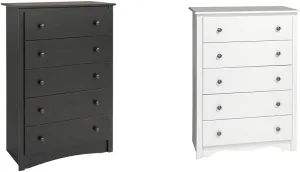 Prepac Sonoma Traditional 5-Drawer Tall Dresser for Bedroom, Functional Bedroom Dress & Monterey 5-Drawer Chest for Bedroom, 16" D x 31.5" W x 45.25" H, White
