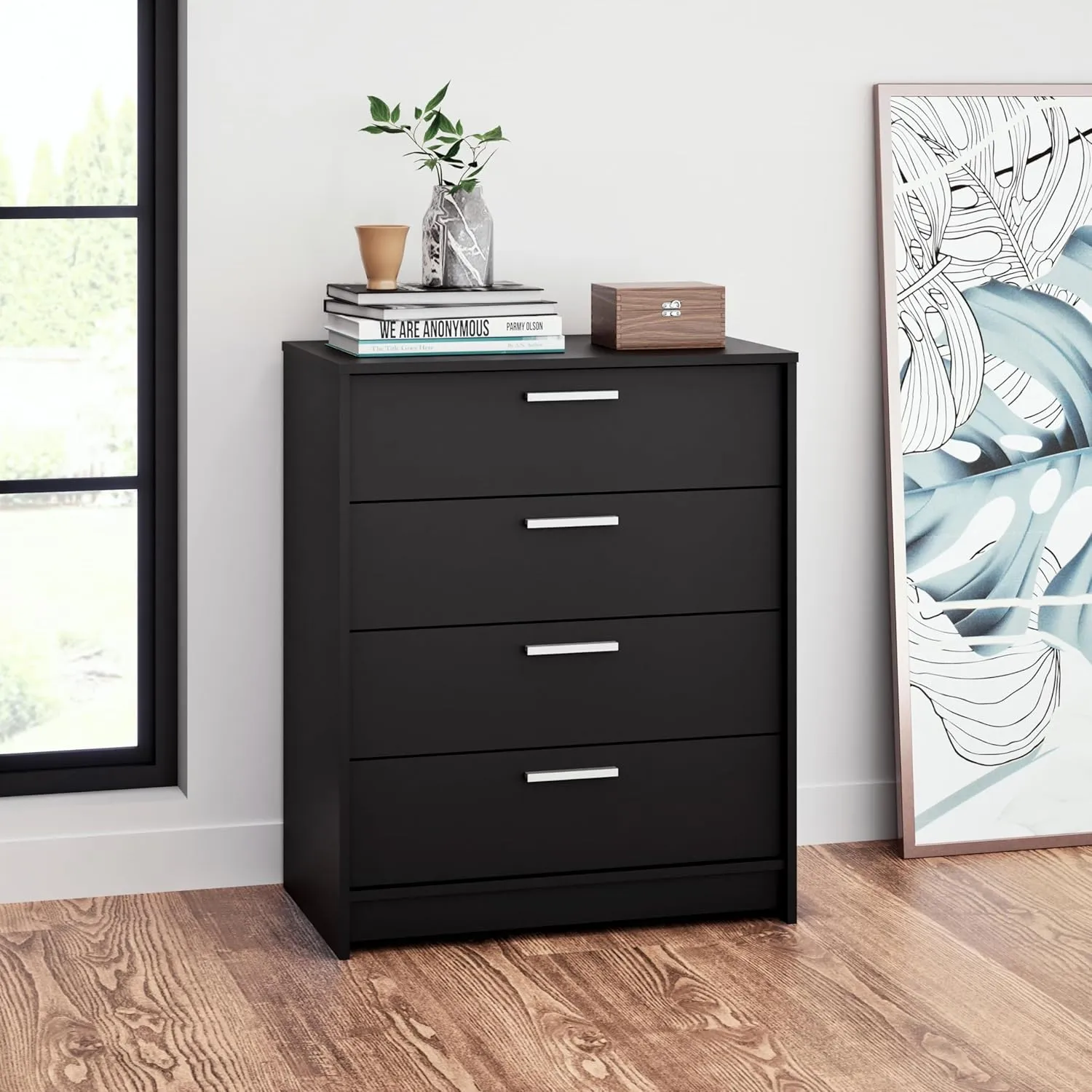 Prepac Studio Essentials Dresser, Black Dresser for Bedroom, Chest of Drawers with 4 Drawers 18" D X 30" W x 36.5" H, BDBR-2104-1