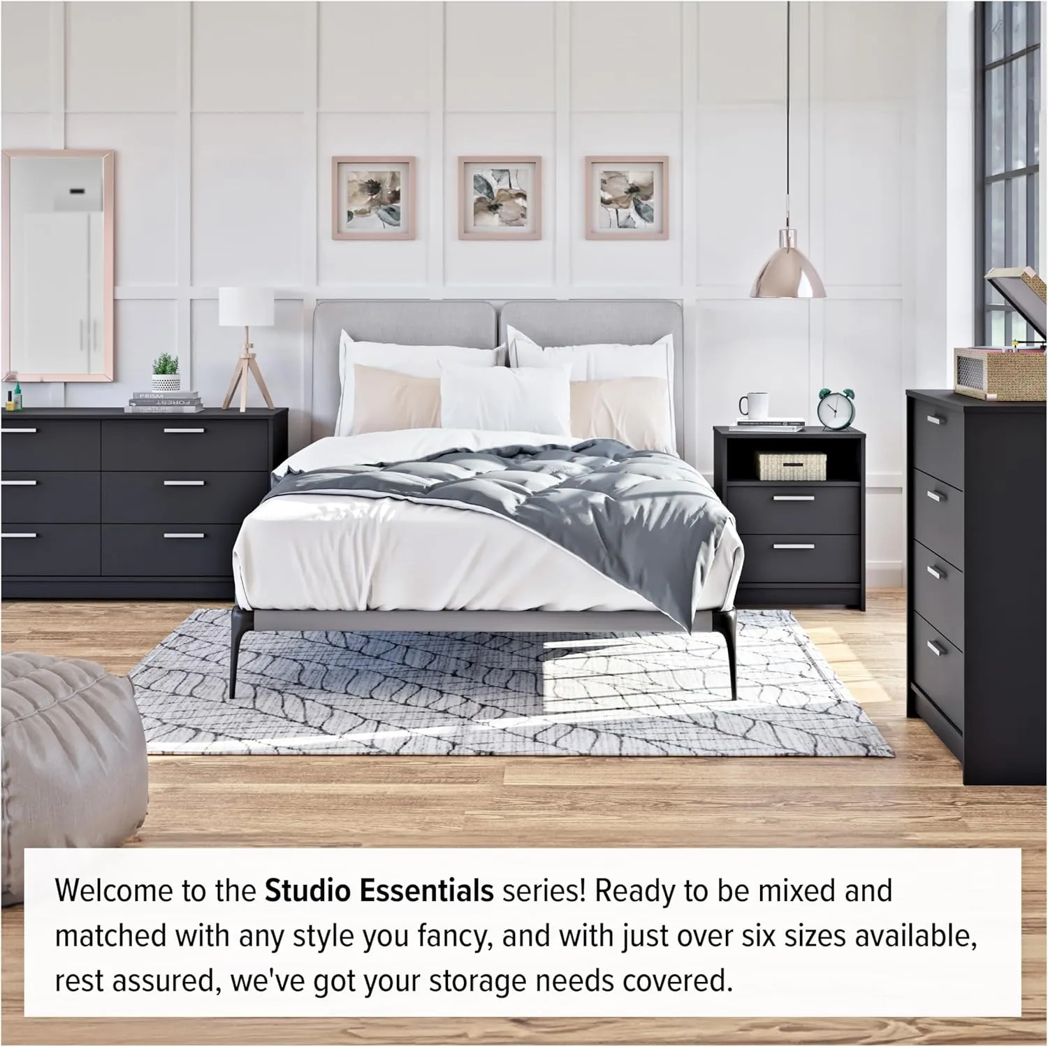 Prepac Studio Essentials Dresser, Black Dresser for Bedroom, Chest of Drawers with 4 Drawers 18" D X 30" W x 36.5" H, BDBR-2104-1