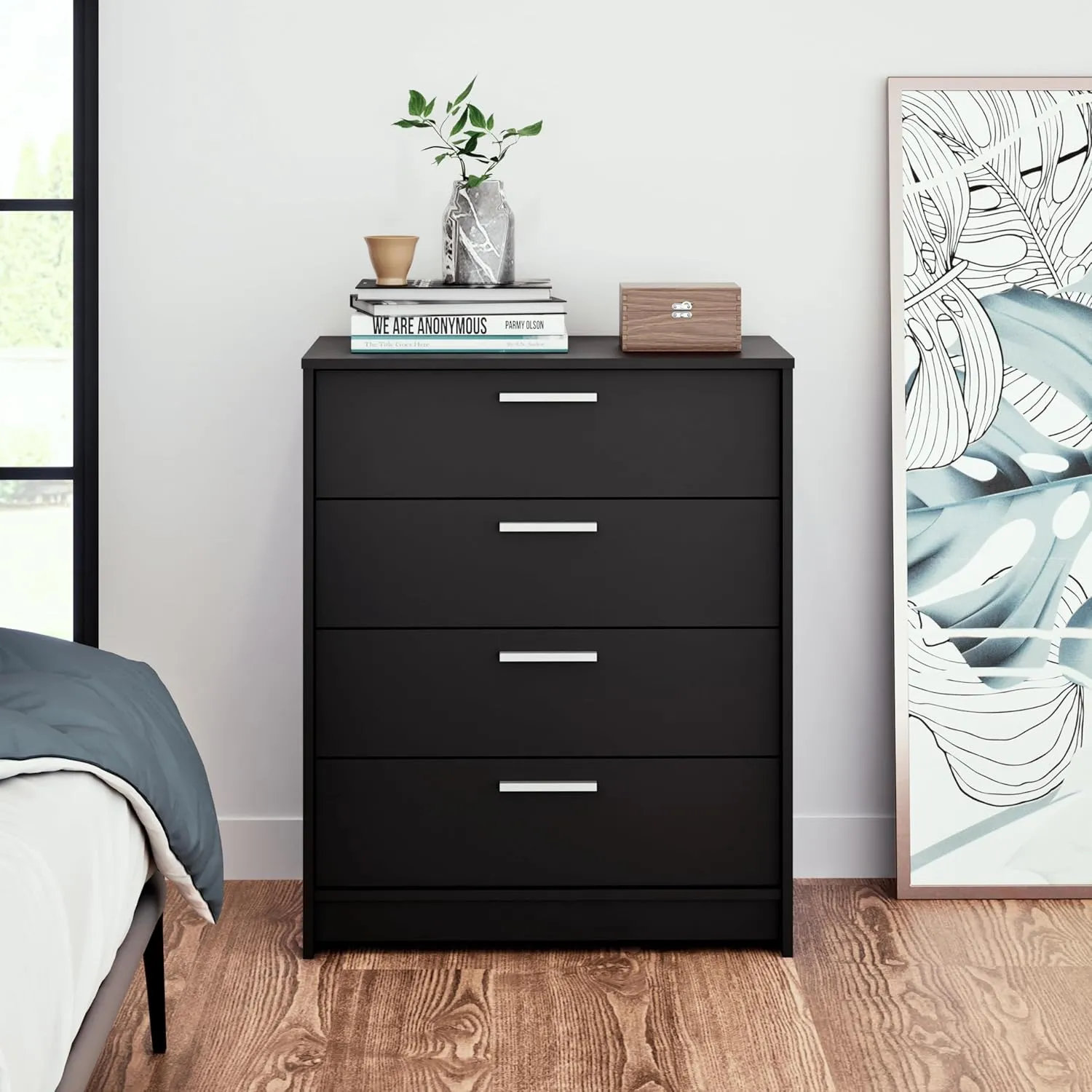 Prepac Studio Essentials Dresser, Black Dresser for Bedroom, Chest of Drawers with 4 Drawers 18" D X 30" W x 36.5" H, BDBR-2104-1
