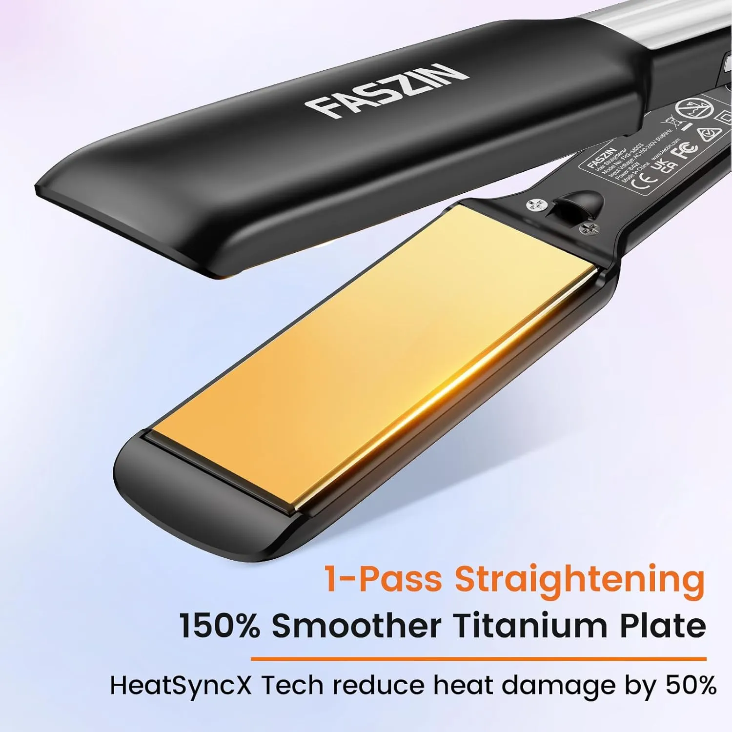 Professional Hair Straightener, 1.65inch Wide-Plate, Titanium Negative Ion Flat Iron, 30s Rapid Heating, LED Temp Display, Wide Voltage & 10 Adjustable Temp Levels (260-450℉) - Black