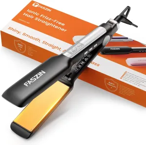 Professional Hair Straightener, 1.65inch Wide-Plate, Titanium Negative Ion Flat Iron, 30s Rapid Heating, LED Temp Display, Wide Voltage & 10 Adjustable Temp Levels (260-450℉) - Black