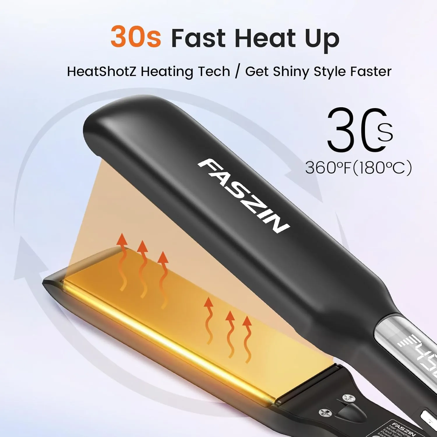 Professional Hair Straightener, 1.65inch Wide-Plate, Titanium Negative Ion Flat Iron, 30s Rapid Heating, LED Temp Display, Wide Voltage & 10 Adjustable Temp Levels (260-450℉) - Black