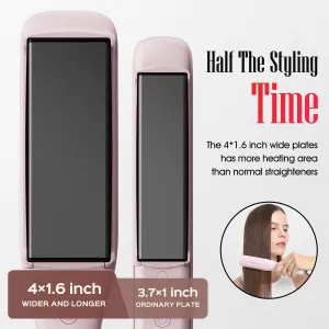 Professional Hair Straightener LENA H2S Wide Flat Iron with Wider Titanium Plates, 12 Adjustable Temps, LED Display, Fast Heating, Dual Voltage & 30 Minutes Auto Power-Off