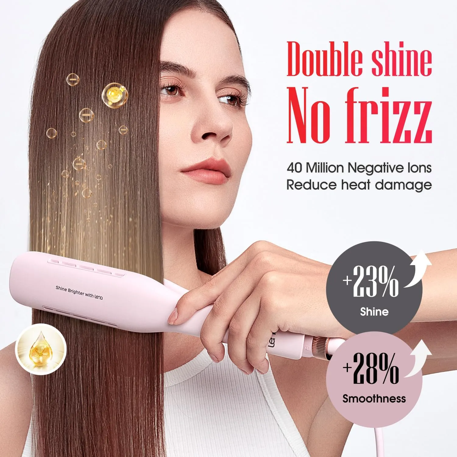 Professional Hair Straightener LENA H2S Wide Flat Iron with Wider Titanium Plates, 12 Adjustable Temps, LED Display, Fast Heating, Dual Voltage & 30 Minutes Auto Power-Off