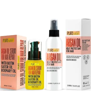PURE NATURE Moroccan Argan Oil Hair Serum with Biotin, Castor Oil, Rosemary Oil and Moroccan Argan Oil Heat Protectant Spray for Hair with Keratin