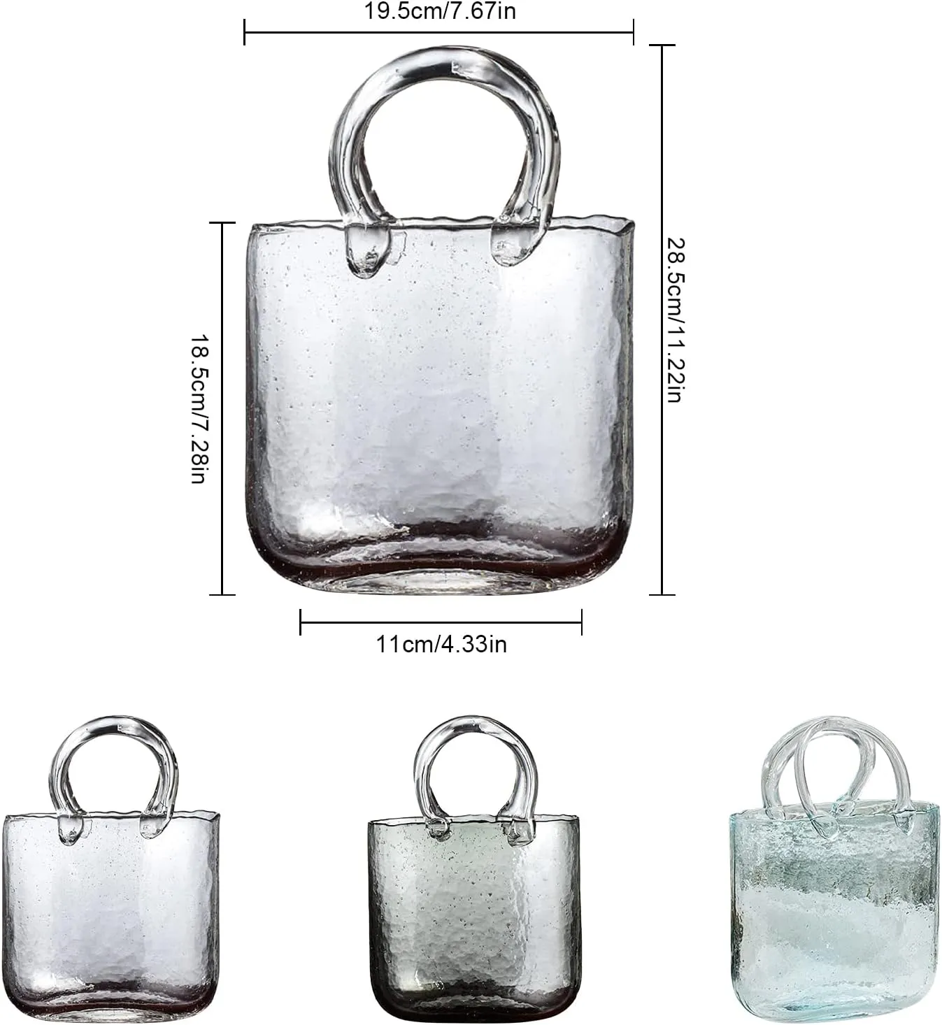 Purse Vase for Flowers, Glass Bag Vase Handmade Flower Vase with Bubble Fish Bowl Vase Handbag Shape Flower Vase for Wedding Home Living Room Table Floral Arrangement