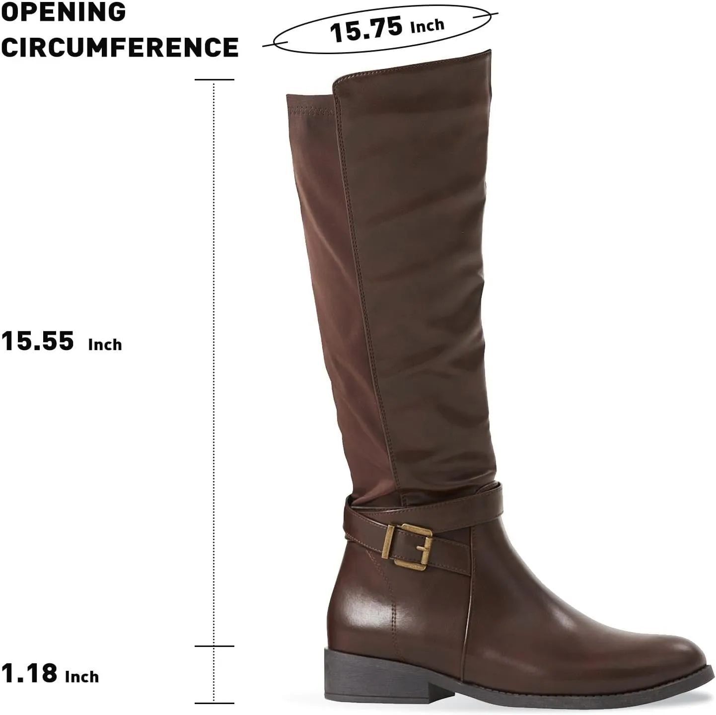 Putu Women's Knee High Riding Boots Flat Heel Tall Boots Round Toe Boots with Buckle Straps