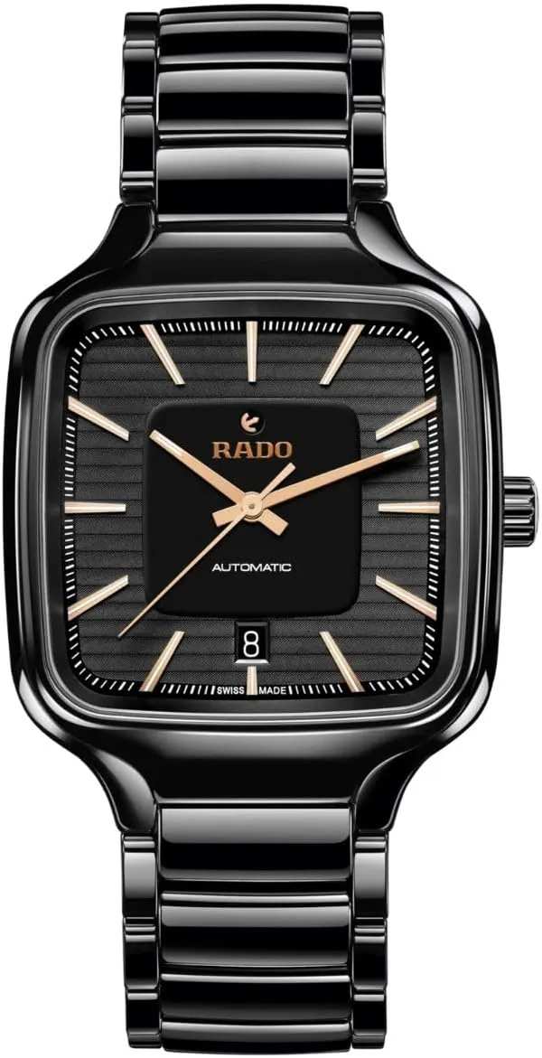 Rado True Square Automatic Black Dial with Rose Gold Index, Date Display and Swiss Automatic Movement