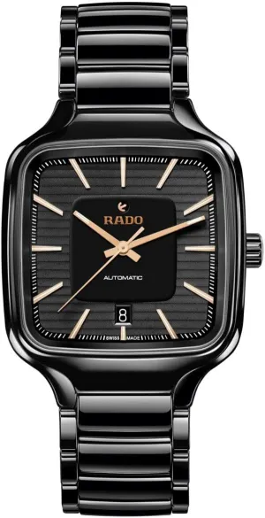 Rado True Square Automatic Black Dial with Rose Gold Index, Date Display and Swiss Automatic Movement