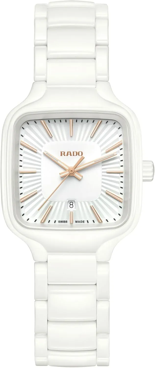 Rado True Square Ladies, White Dial with Gold Index and Date Display and Swiss Automatic Movement