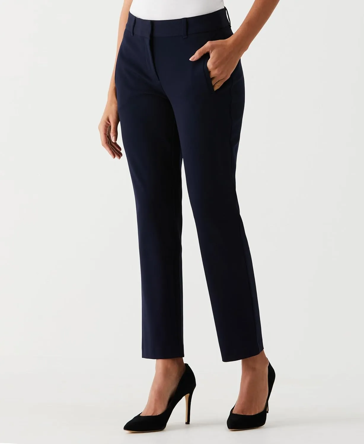 Rafaella Women's Petite Ankle Pants with Slimming Panel, Classic Fit, Gabardine Fabric