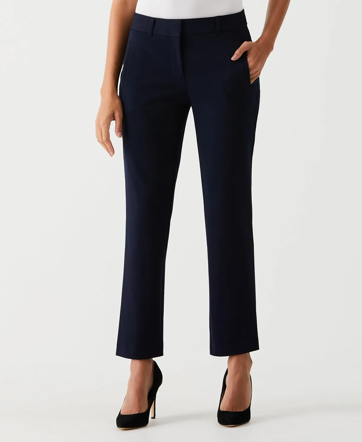 Rafaella Women's Petite Ankle Pants with Slimming Panel, Classic Fit, Gabardine Fabric