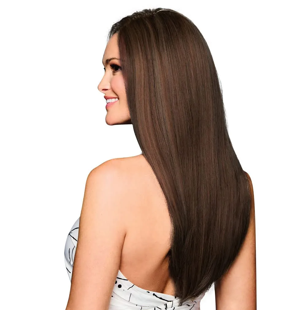 Raquel Welch Stay The Night Long Tapered Layered Wig, 100% Hand Tied by Hairuwear, Petite-Average Cap, RL10/12 Sunlit Chestnut