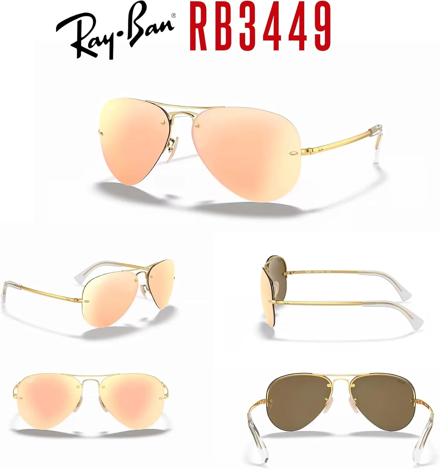 Ray-Ban RB3449 Aviator Sunglasses For Men For Women   BUNDLE with Designer iWear Eyewear Care Kit