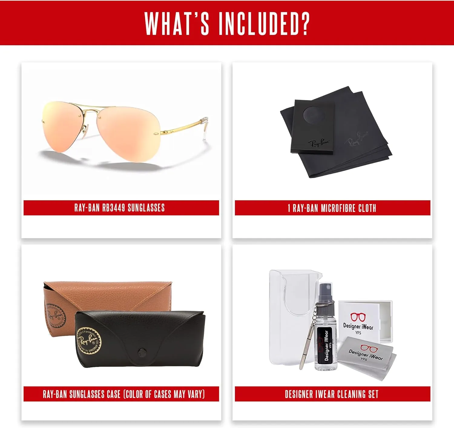 Ray-Ban RB3449 Aviator Sunglasses For Men For Women   BUNDLE with Designer iWear Eyewear Care Kit