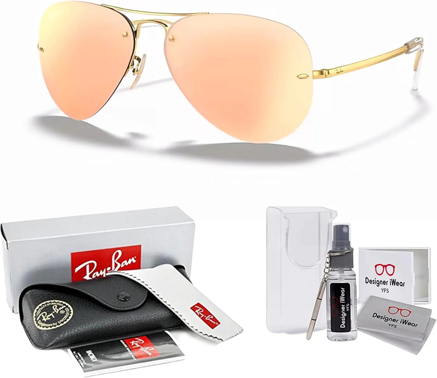 Ray-Ban RB3449 Aviator Sunglasses For Men For Women   BUNDLE with Designer iWear Eyewear Care Kit