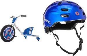 Razor RipRider 360 Caster Trike for Kids Ages 5  - Lightweight, Rubber Handlebars, Steel Frame, for Riders up to 160 lbs & V-17 Youth Muli-Sport Helmet, Gloss Blue