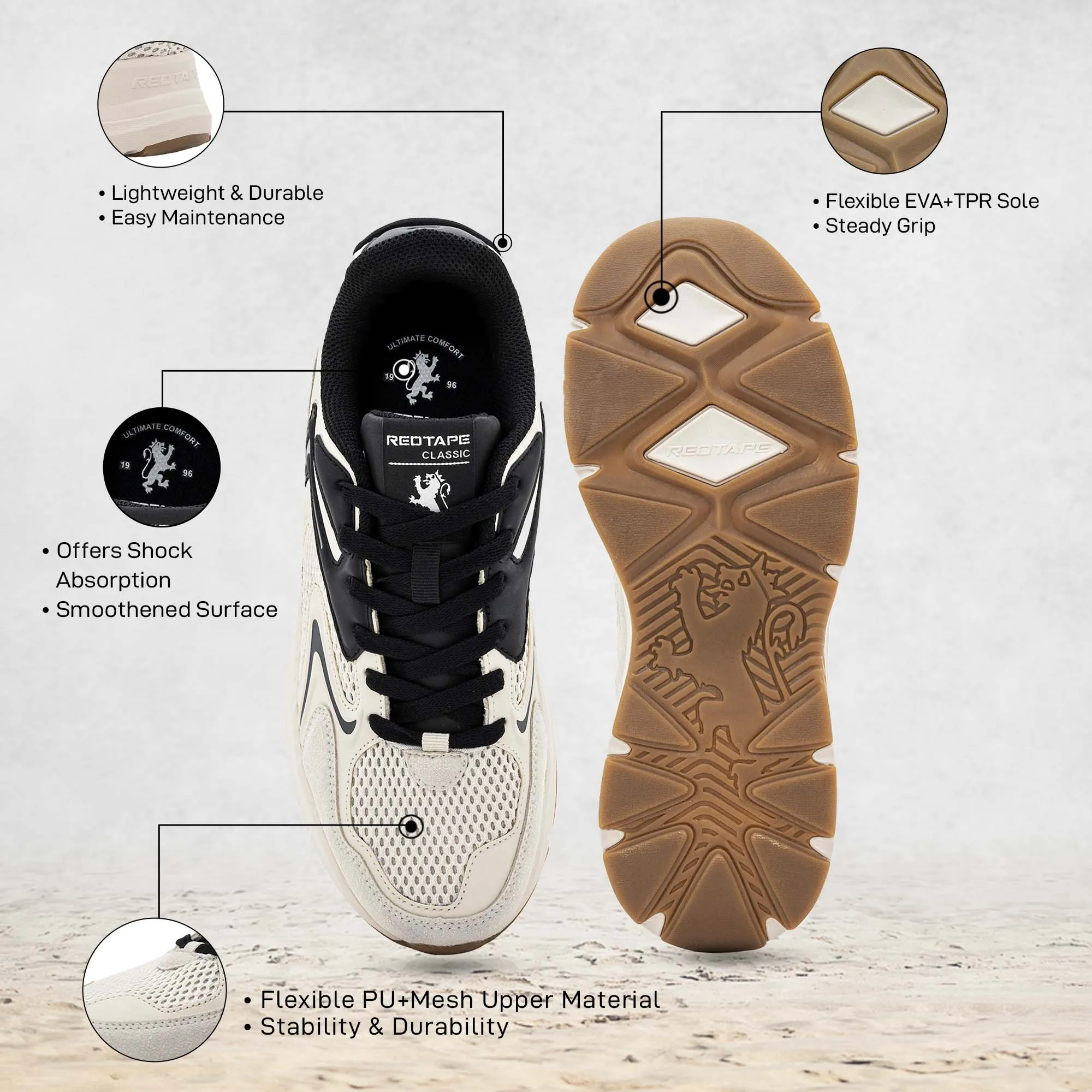 Red Tape Lifestyle Sneaker Shoes for Men | Classic Rounded Toe, Soothing Insole & Impact-Resistant Comfort