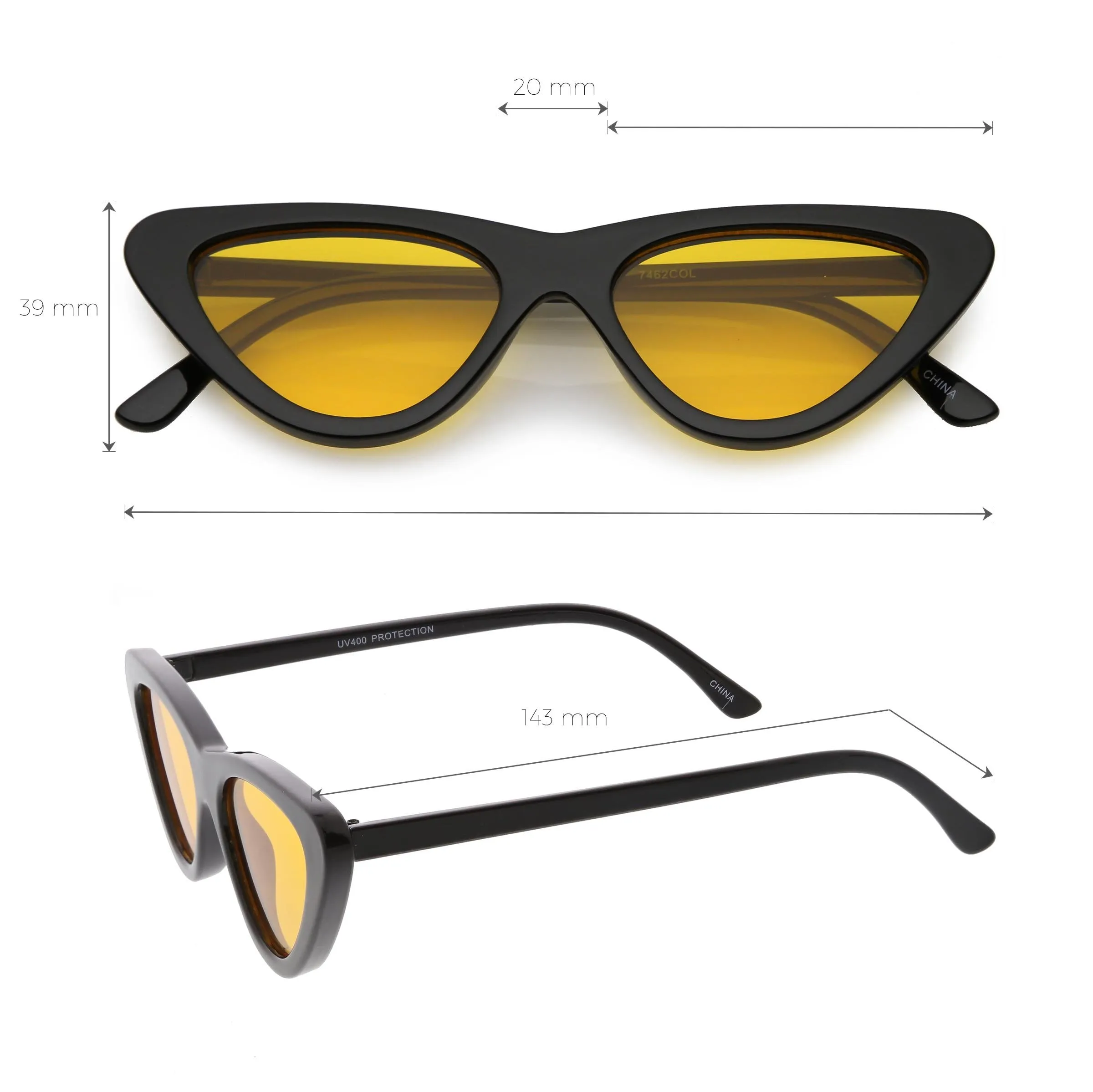Retro 1990's Narrow Color Tone Flat Lens Cat Eye Sunglasses C522