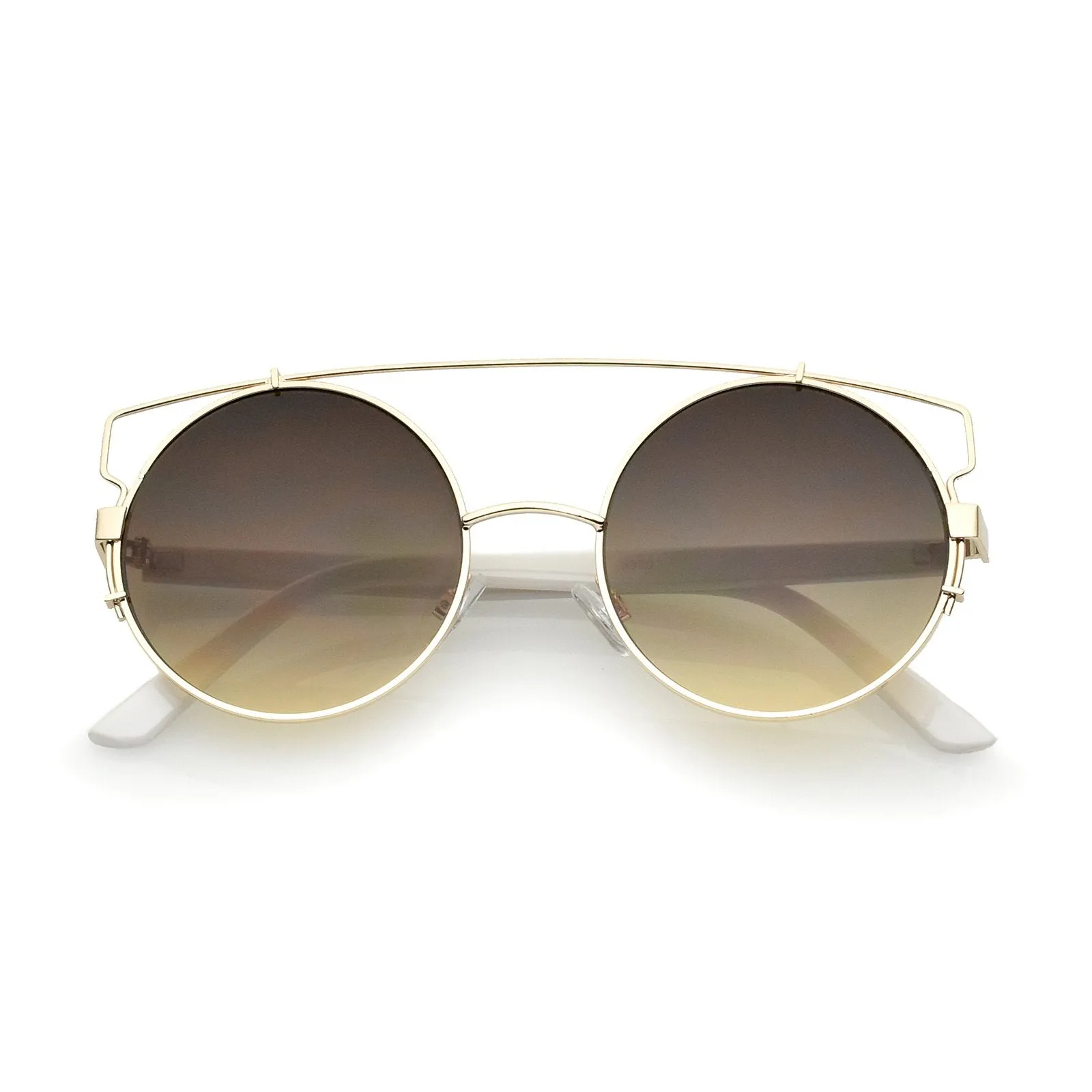 Retro Modern Oversize Round Flat Lens Crossbar Sunglasses A540