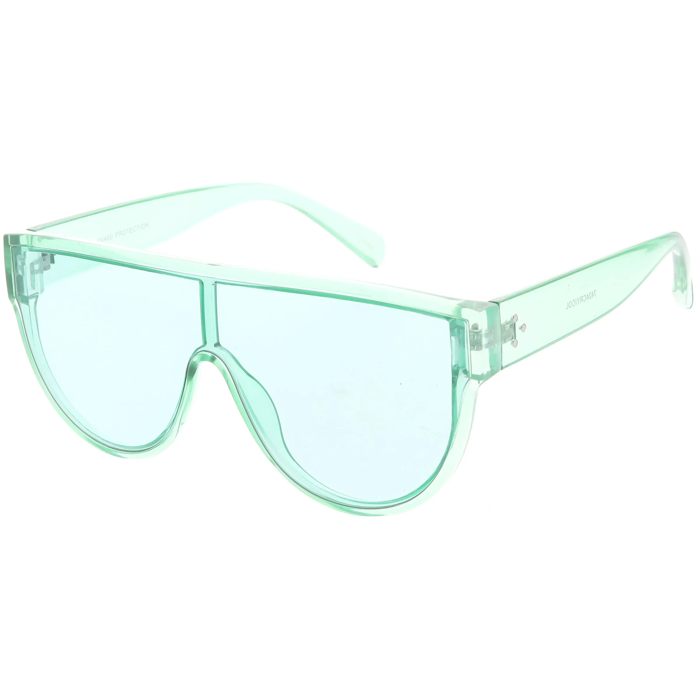 Retro Oversize Flat Top Transparent Color Tone Shield Sunglasses C559