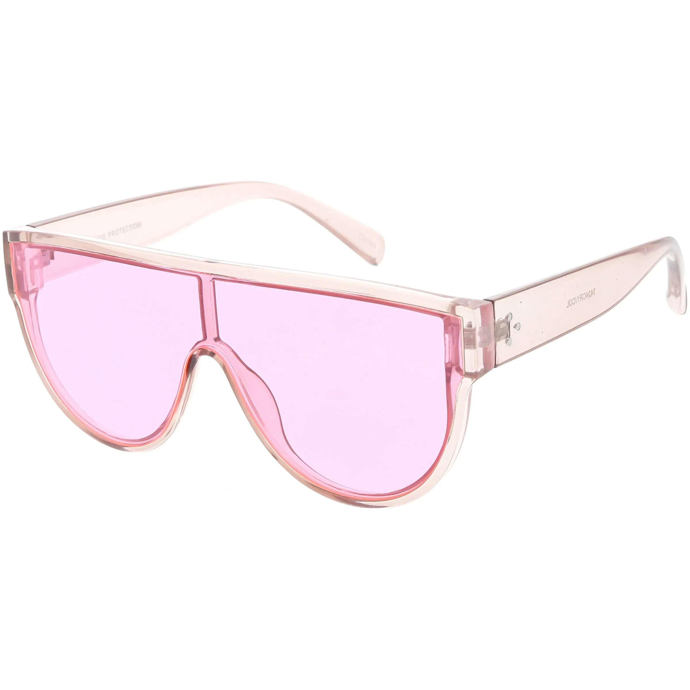 Retro Oversize Flat Top Transparent Color Tone Shield Sunglasses C559
